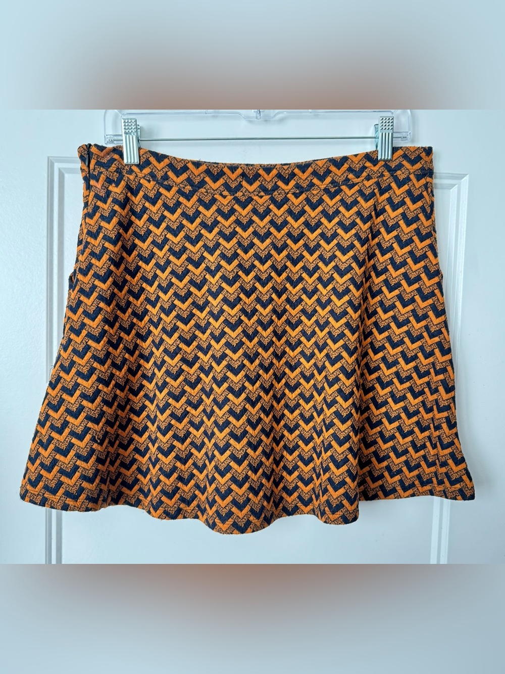 Abercrombie & Fitch Chevron Knit Skater Skirt Orange Navy Size Large Y2K Preppy